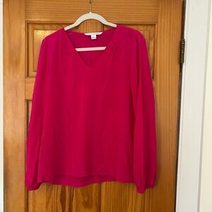 Diane Von Furstenberg Fuchsia Silk  V-Neck Blouse